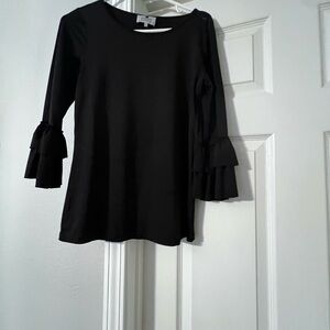 Dainty Jewell’s Elegant Black Ruffle Sleeve Layer Top